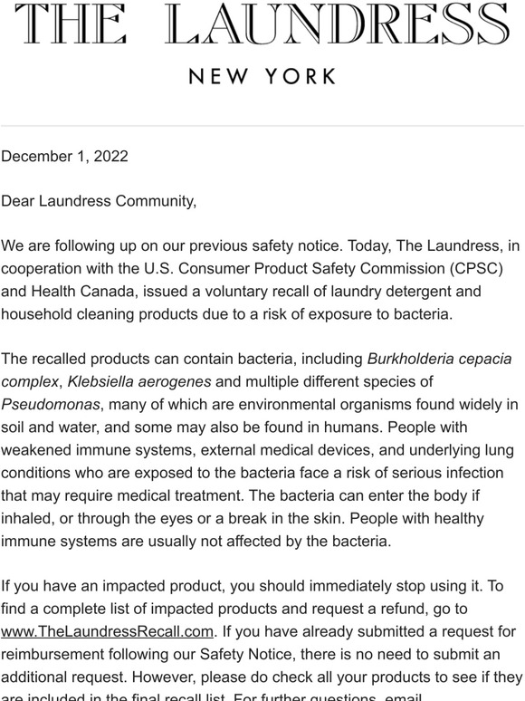 Recall Alert for The Laundress: Urgent Action Needed