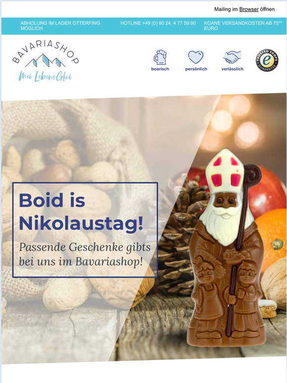 Bayerische Geschenke zum Nikolaus - jetzt bei Bavariashop einkaufen!