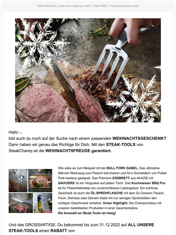 —, unsere Steak-Tools. Die WEIHNACHTSGESCHENKIDEE mit Volltreffergarantie!
