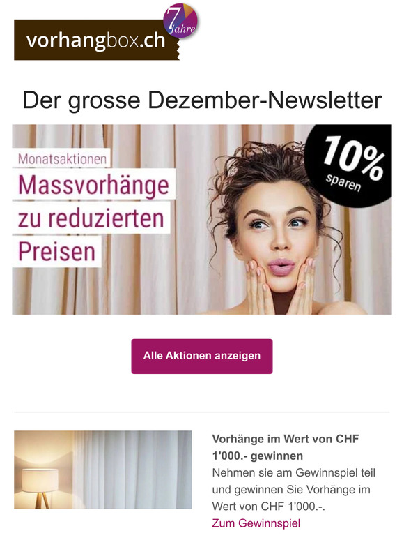 10% Rabatt auf feinste Massvorhänge | Gewinnspiel | Kostenlose Heimberatung