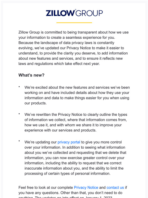 zillow We are updating our Privacy Policy Milled