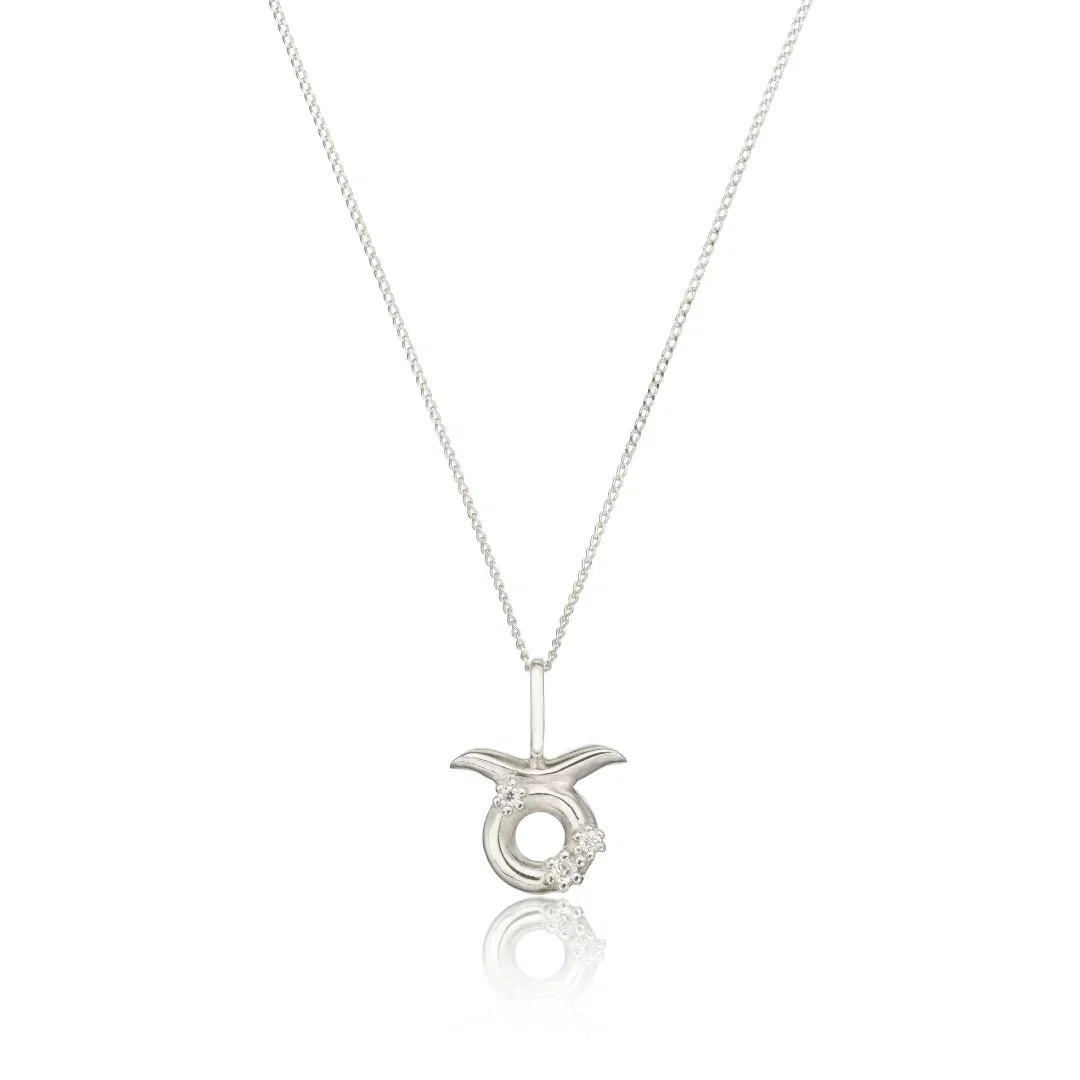 Image of Solid White Gold Genuine Diamond Zodiac Necklace