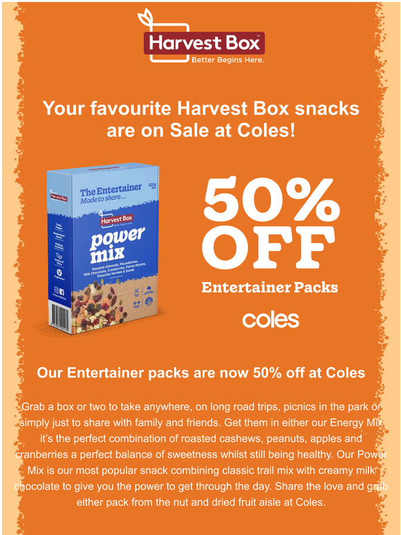 Harvest Box 50% off now at Coles.