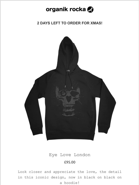New Xmas drop! Eye Love London, black on black hoodie
