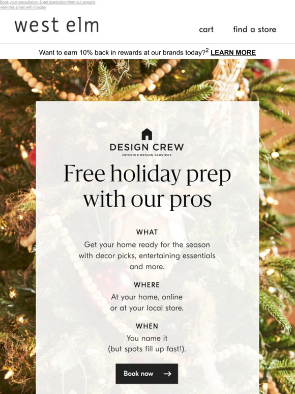 West Elm Holiday prep with our design pros—for free! Milled
