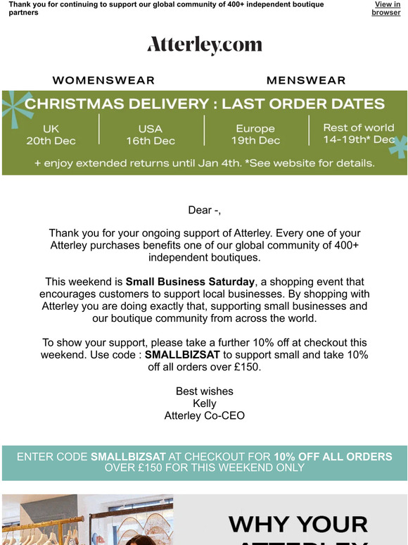 10% off all orders for Small Business Saturday weekend