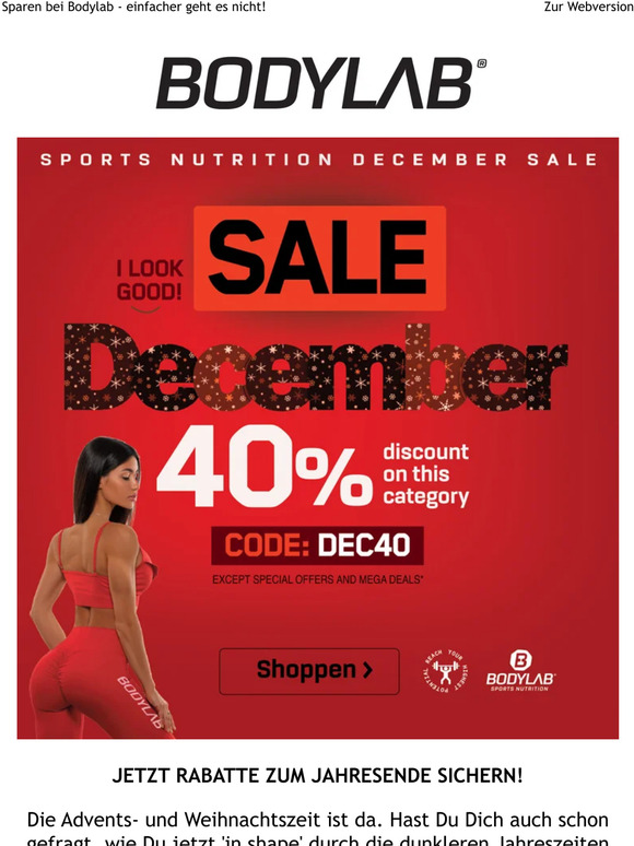 Sicher Dir die besten Preise im Dezember Sale bei Bodylab!