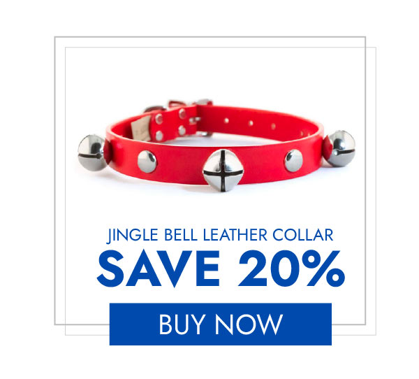 Auburn Leathercrafters Jingle Bell Studded Leather Dog Collar - Red