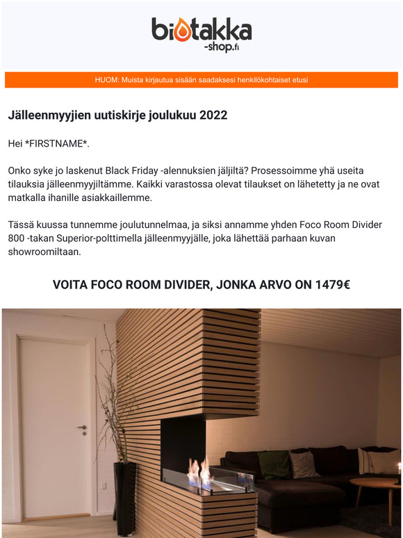 Voita sisäänrakennettu biotakka - onko sinulla kaunein showroom?