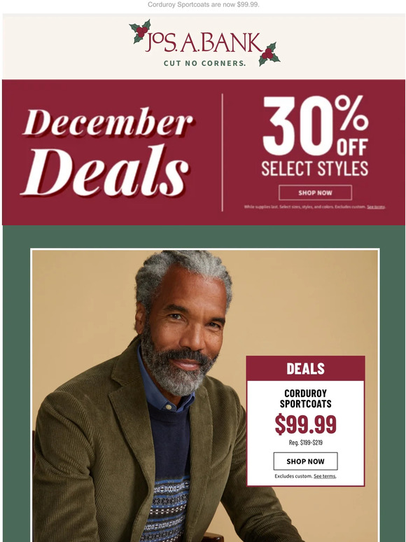 JoS A. Bank Stock up with our December Deals. Milled