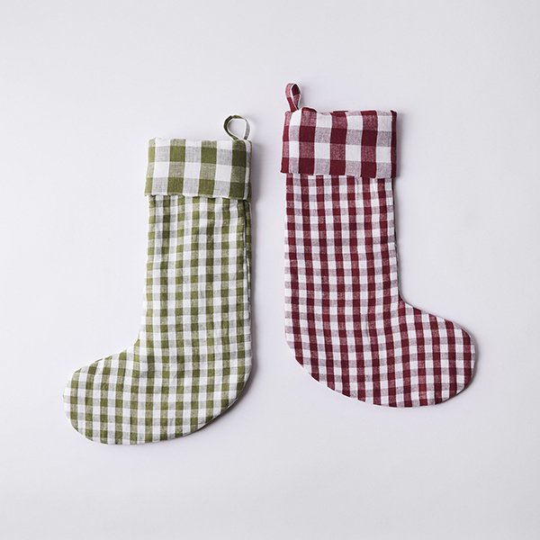 Gingham Linen Holiday Stocking