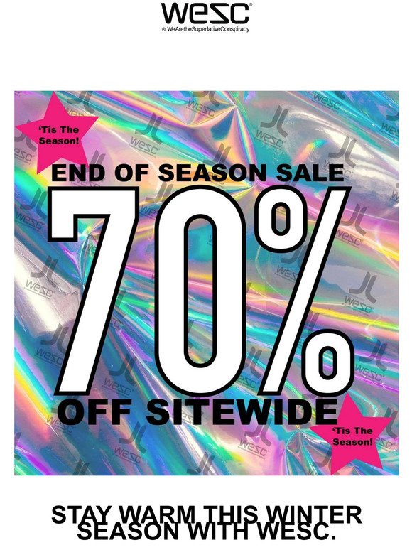 70% off site wide ends soon....