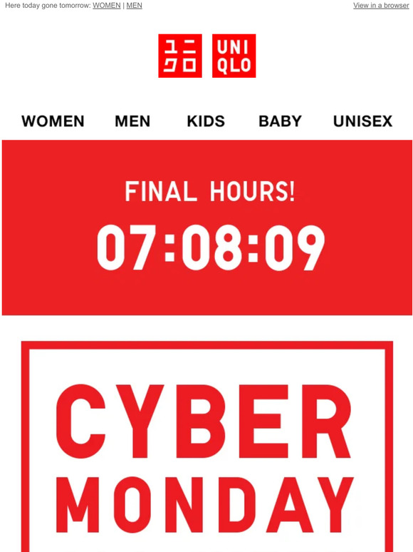 UNIQLO FINAL HOURS of Cyber Monday All Week Milled