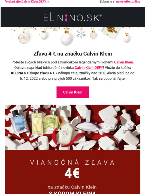 -4 € na značku Calvin Klein -> zľavový kód vo vnútri