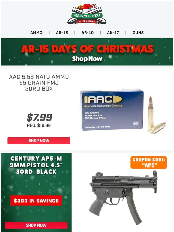 Palmetto State Armory Back In Stocking Stuffer! AAC 5.56 NATO 55gr