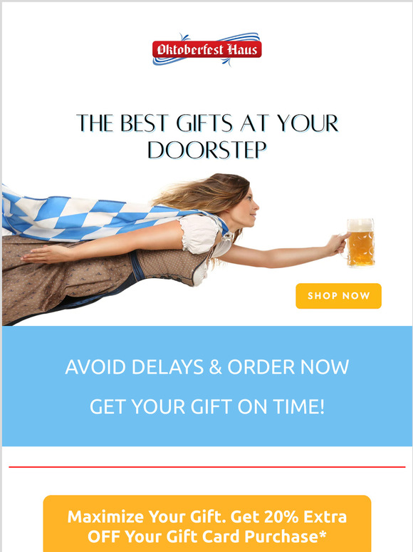 Scrambling to Find a Gift? Take Advantage of 20% OFF Gift Cards. Shop Unique Last-Minute German Gifts Brought to Your Doorstep!