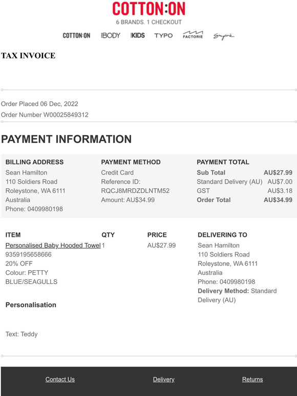 Tax Invoice - Order W00025849312
