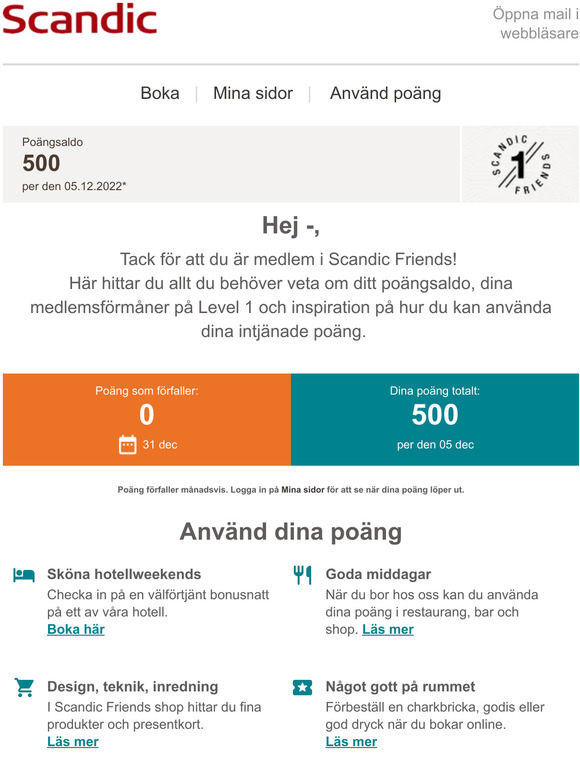 Scandic SE —, allt om dina poäng och förmåner! Milled