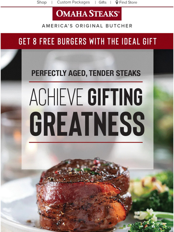 Omaha Steaks Gifts they'll LOVE with 8 FREE Burgers! Milled