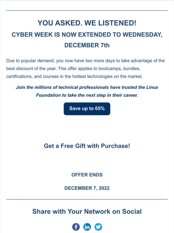 [LF Training] Due to popular demand, Cyber Week Discounts EXTENDED through Dec. 7th! 🗓️🐧😍