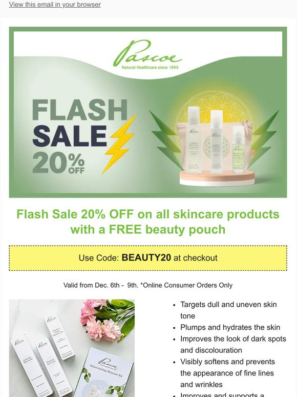 ⚡ Flash Sale: 20% OFF on all skincare products with a FREE beauty pouch