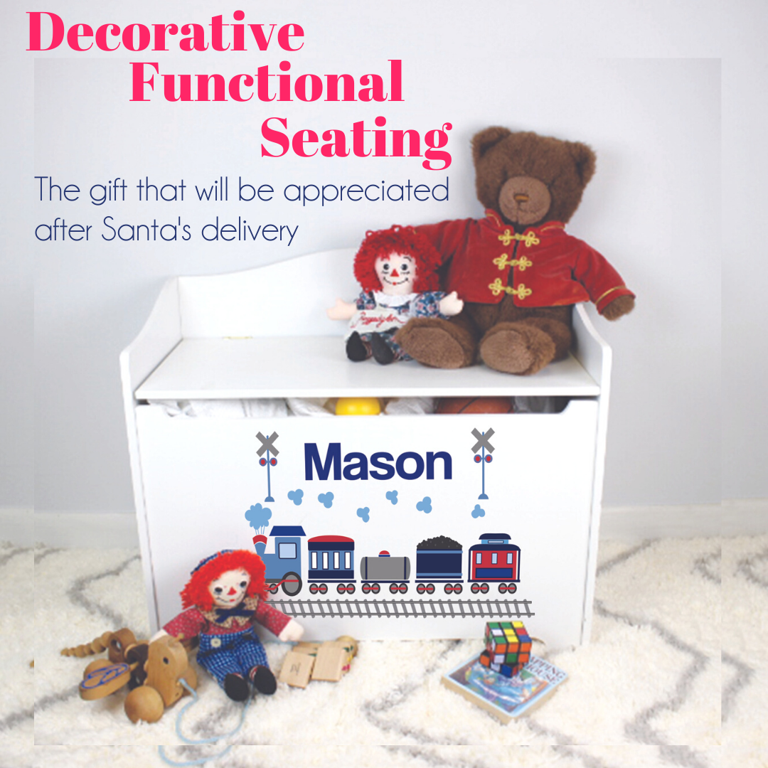 mybambino Store Santa's🎅 Haul Personalized Toy Box Bench. ON SALE! Milled