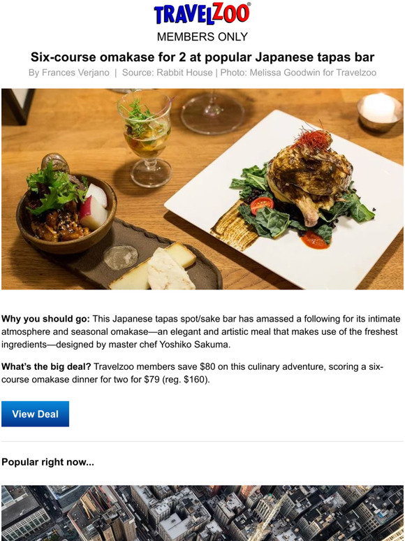 travelzoo uk Sixcourse omakase for 2 at popular Japanese tapas bar