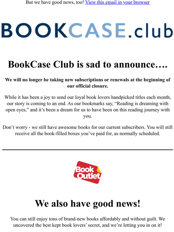 Book Case has some sad news to share...