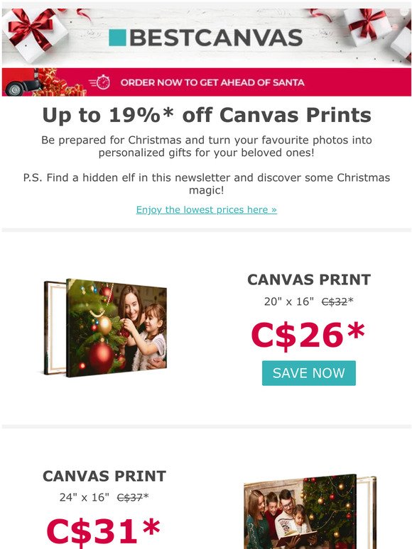 Only 2 days! Up to -19% on 4 Canvases!