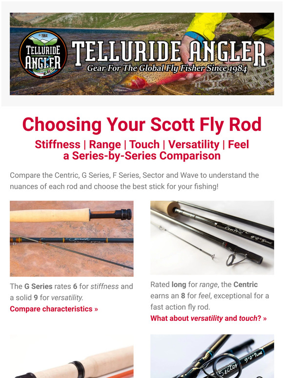 Telluride Angler Choose your Scott Fly Rod compare stiffness, range