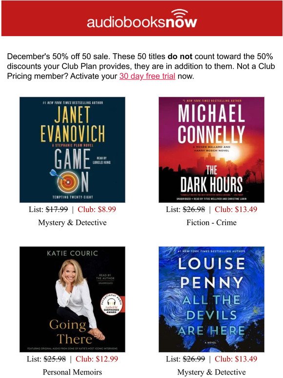 50% Off 50 Audiobooks - December