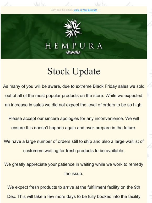 Stock & Delivery Update 🚚