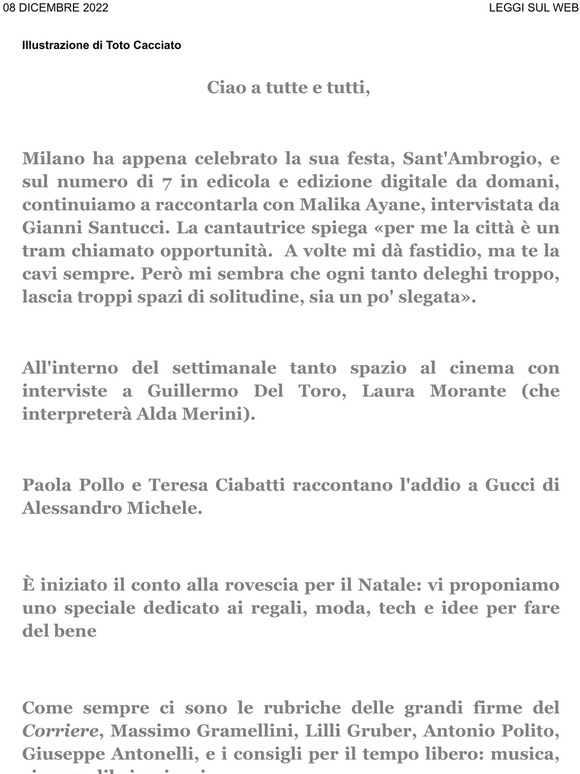 Newsletter 7+ Malika Ayane e Milano. Lo speciale regali. Guillermo Del Toro