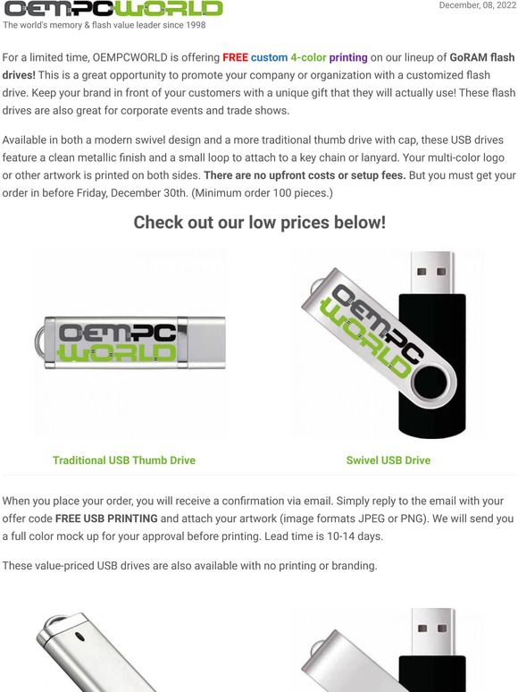 Free custom printing on GoRAM USB flash drives – Limited time offer