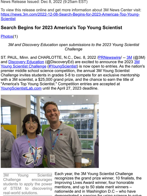Search Begins for 2023 America's Top Young Scientist