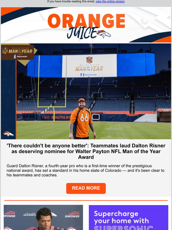 Broncos nominate Dalton Risner for 2022 Walter Payton NFL Man of the Year  Award, presented by Nationwide