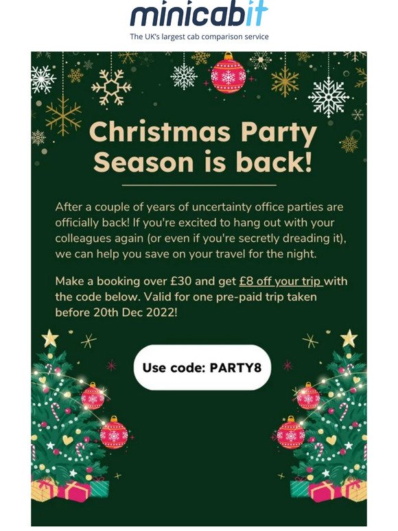 £8 off for Christmas party season!