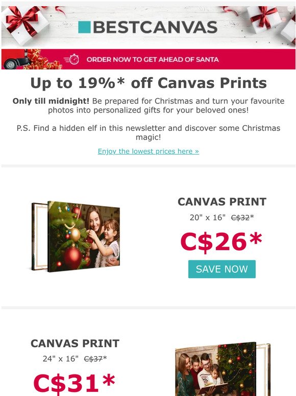 Until midnight! Save big on 4 Canvases!