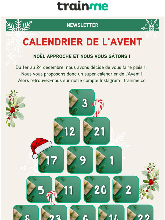 Noël approche et pour vous faire patienter, découvrez notre calendrier de l'Avent 🎅