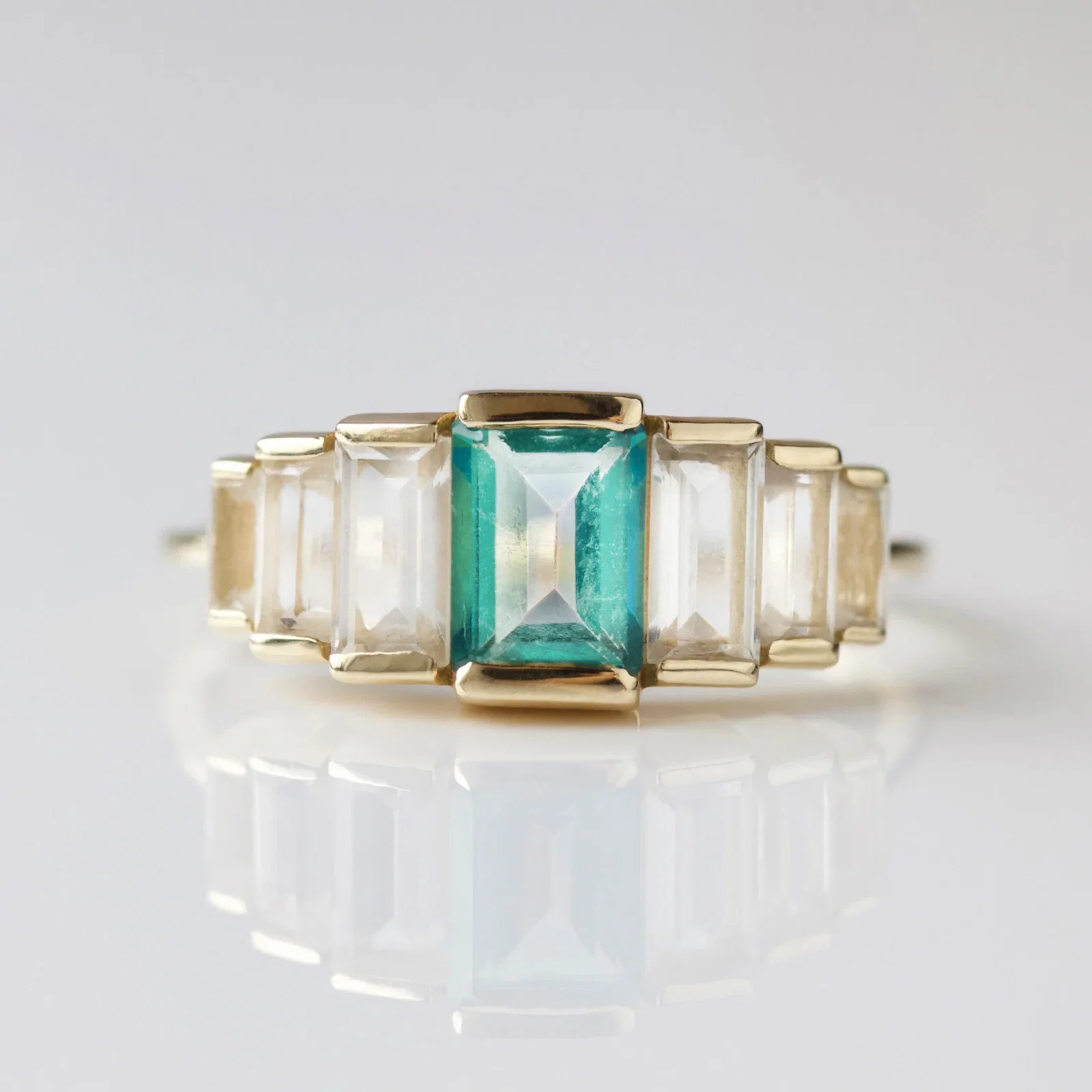 Image of Colette Fern Green and White Topaz Deco Ring