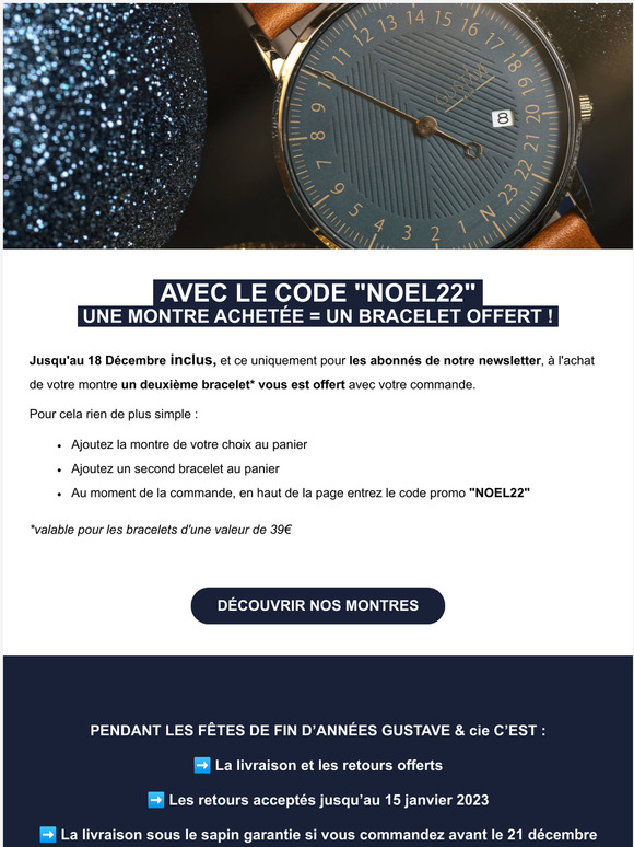 Pour Noël, une montre achetée = un bracelet offert ! 🎁