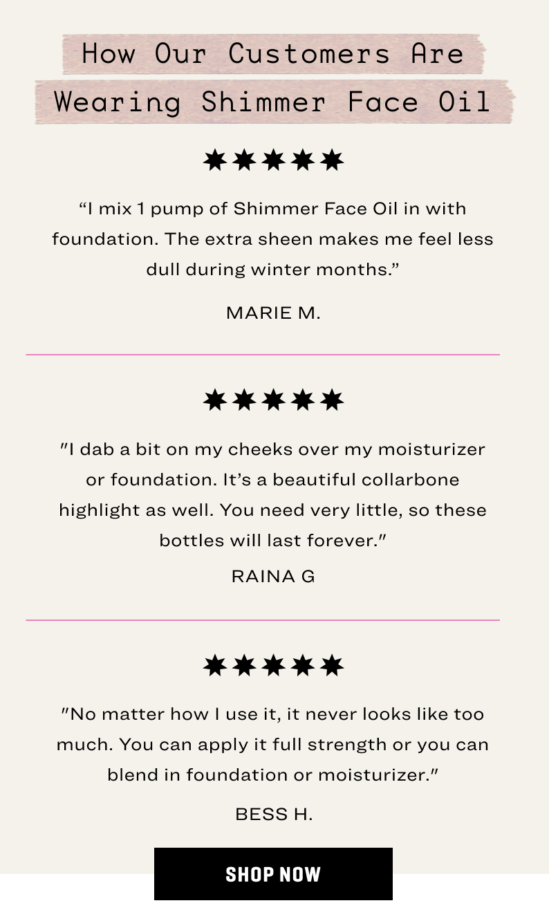 Jones Road Beauty Shimmer Face Oil subtle glow in a bottle Milled