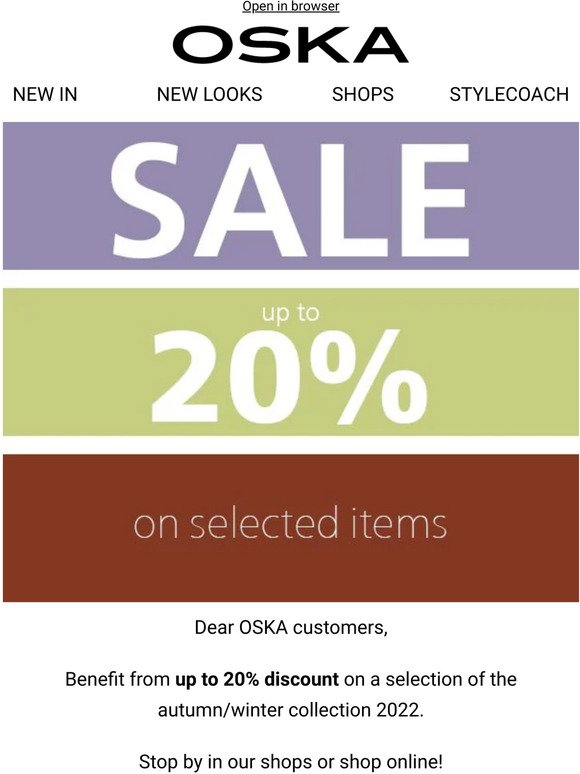 SALE START at OSKA | up to 20% off selected items