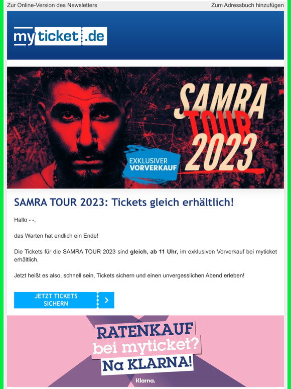 myticket.de SAMRA TOUR 2023 Tickets gleich verfügbar Milled