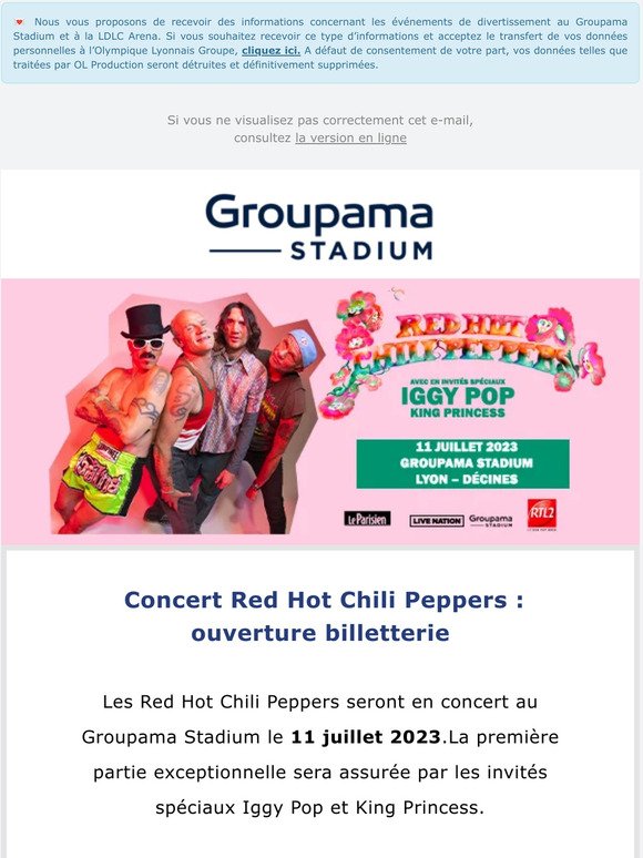 Olympique Lyonnais Ouverture Billetterie Red Hot Chili Peppers
