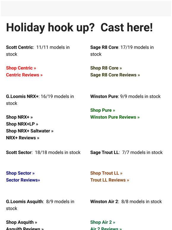 Telluride Angler Holiday hook up deep stock in Scott, Sage, Winston