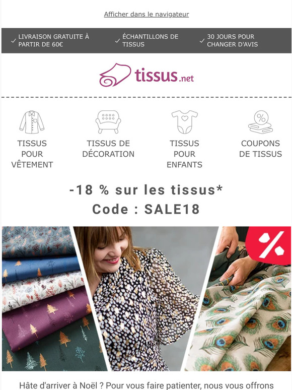 Pre-Christmas Sale : 18 % de remise sur une sélection de tissus