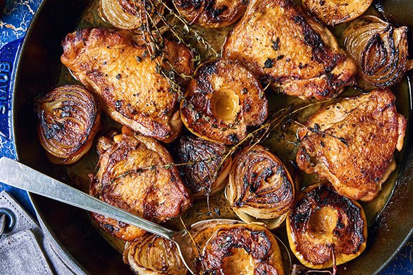 Cider-Braised Chicken With Apples, Onions & Thyme