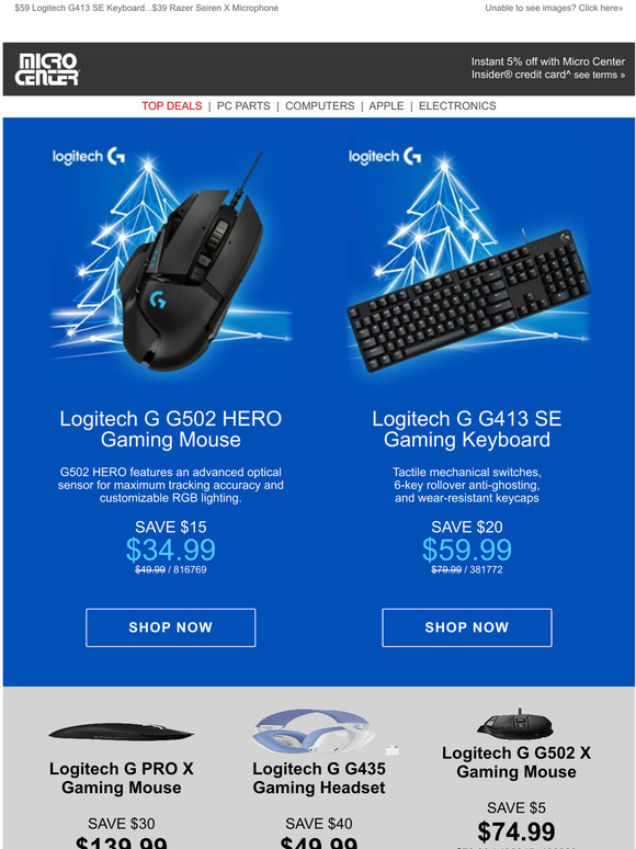 microcenter 199 Logitech G920 DrivingForce! 34 Logitech G502 HERO