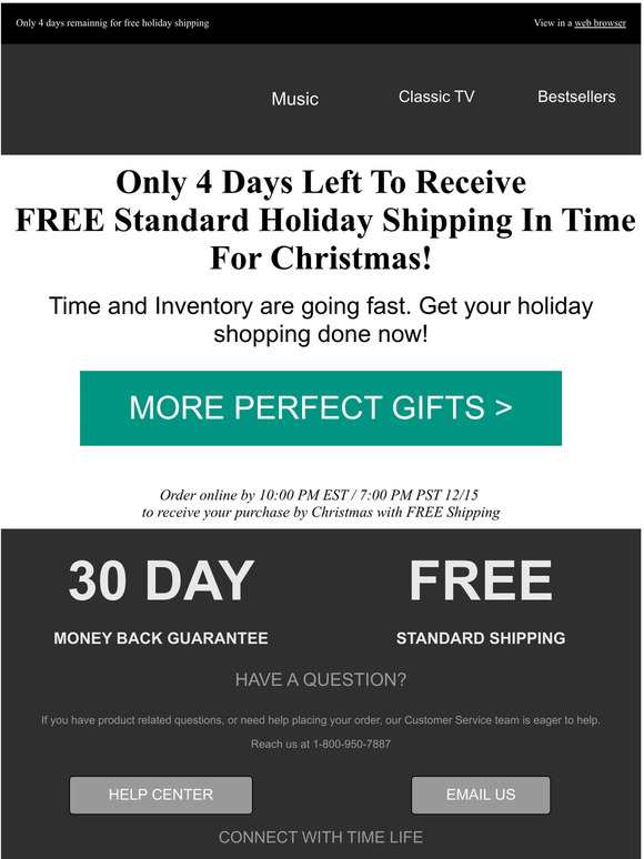 Time’s Running Out … Only 4 Days Left For Free Standard Holiday Shipping!